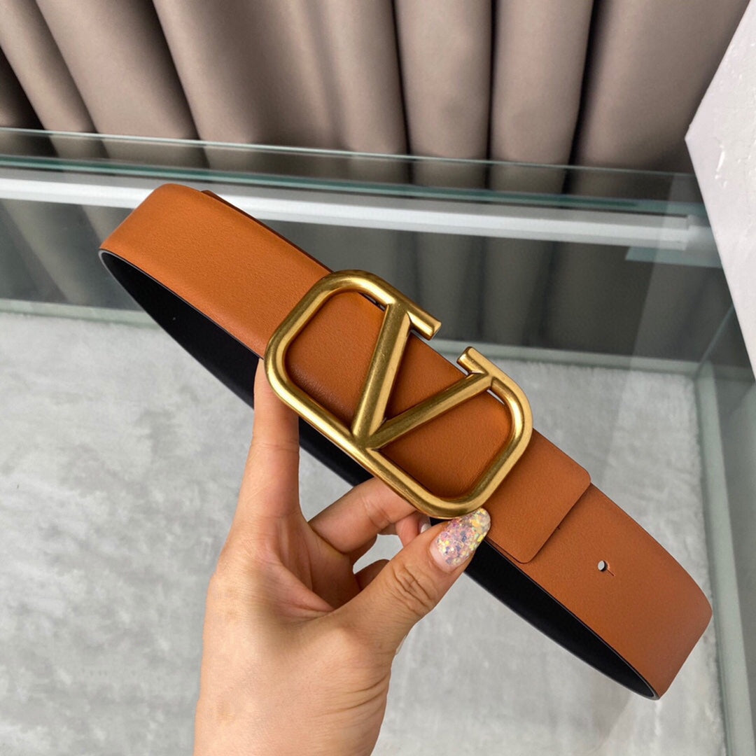 REVERSIBLE VLOGO SIGNATURE BELT IN GLOSSY TAN BLACK CALFSKIN GHW 40 MM