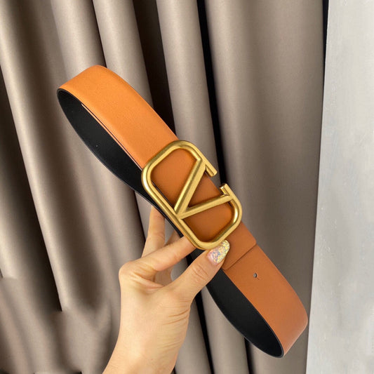 REVERSIBLE VLOGO SIGNATURE BELT IN GLOSSY TAN BLACK CALFSKIN GHW 40 MM