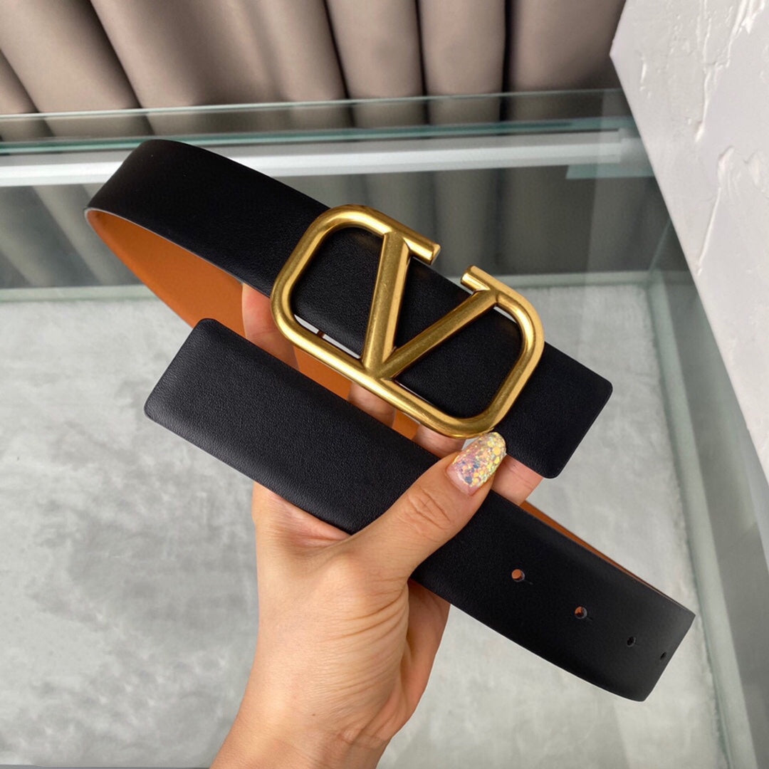 REVERSIBLE VLOGO SIGNATURE BELT IN GLOSSY TAN BLACK CALFSKIN GHW 40 MM