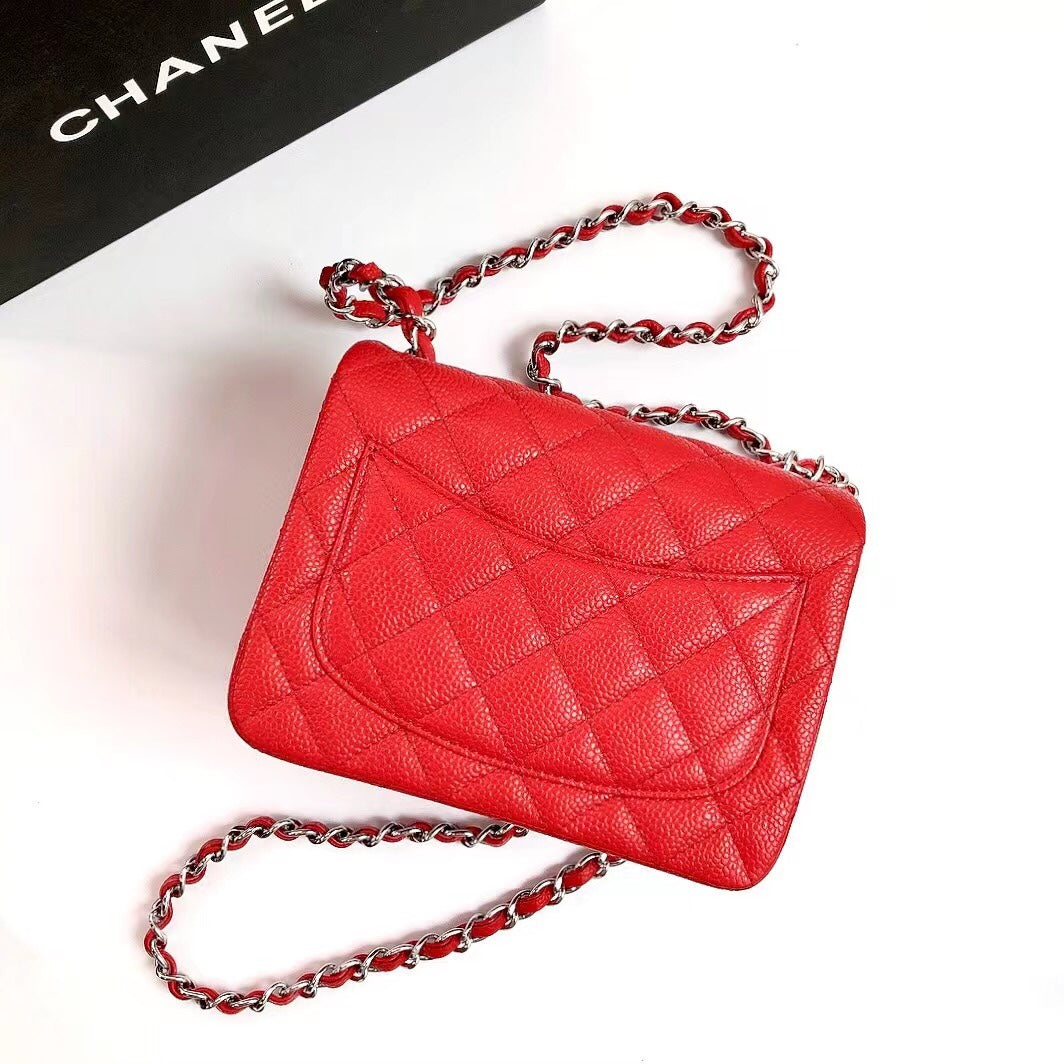 MINI SQUARE FLAP BAG 17CM RED CAVIAR SILVER HARDWARE