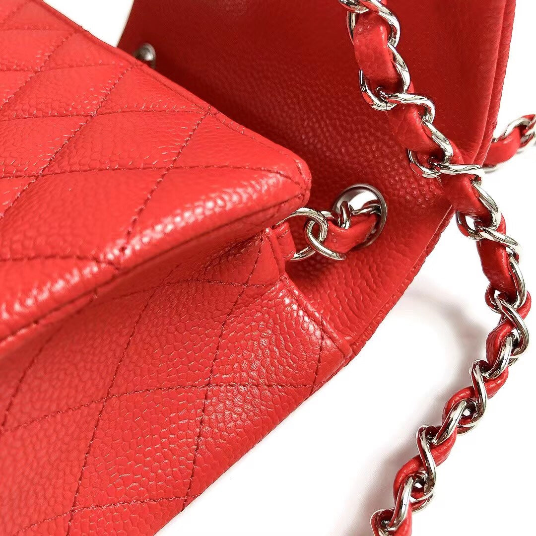 MINI SQUARE FLAP BAG 17CM RED CAVIAR SILVER HARDWARE