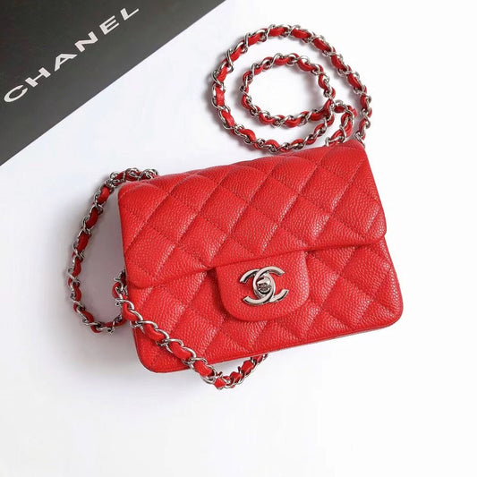 MINI SQUARE FLAP BAG 17CM RED CAVIAR SILVER HARDWARE