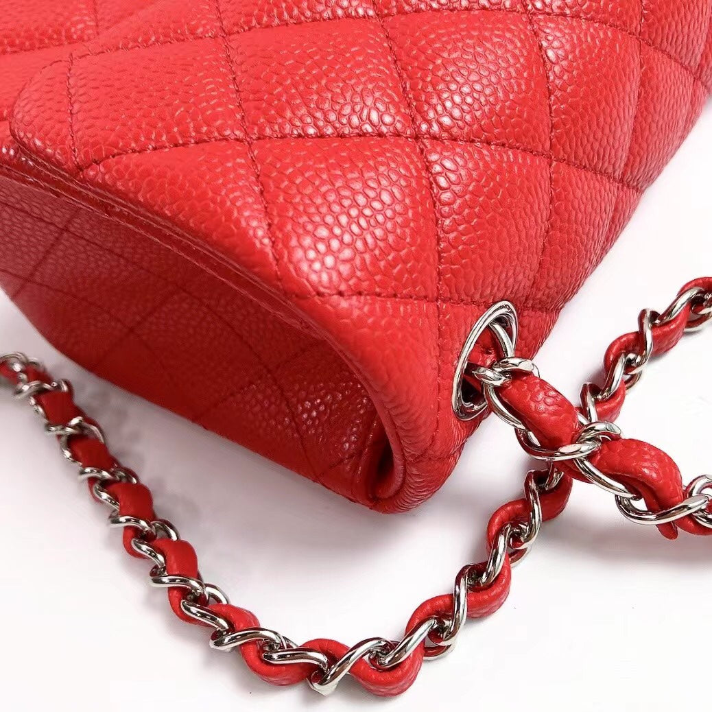 MINI SQUARE FLAP BAG 17CM RED CAVIAR SILVER HARDWARE