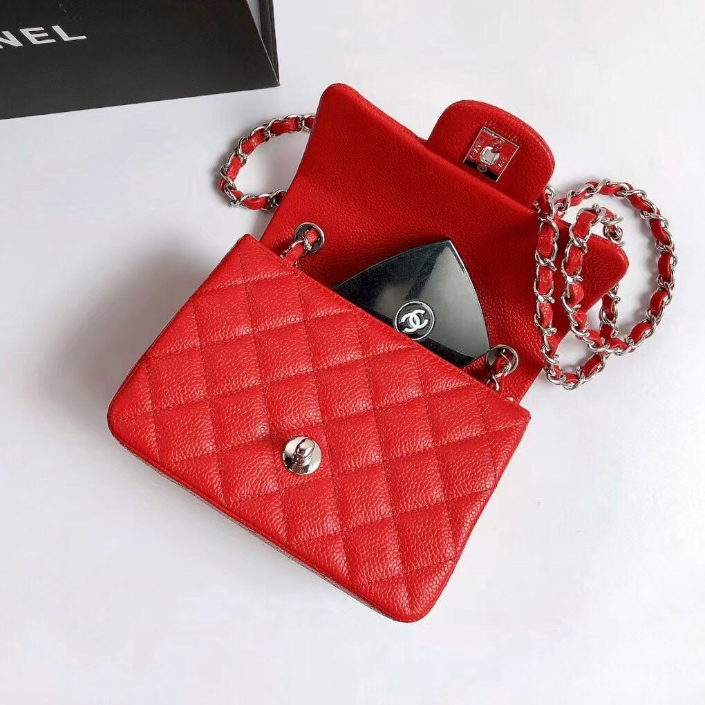 MINI SQUARE FLAP BAG 17CM RED CAVIAR SILVER HARDWARE