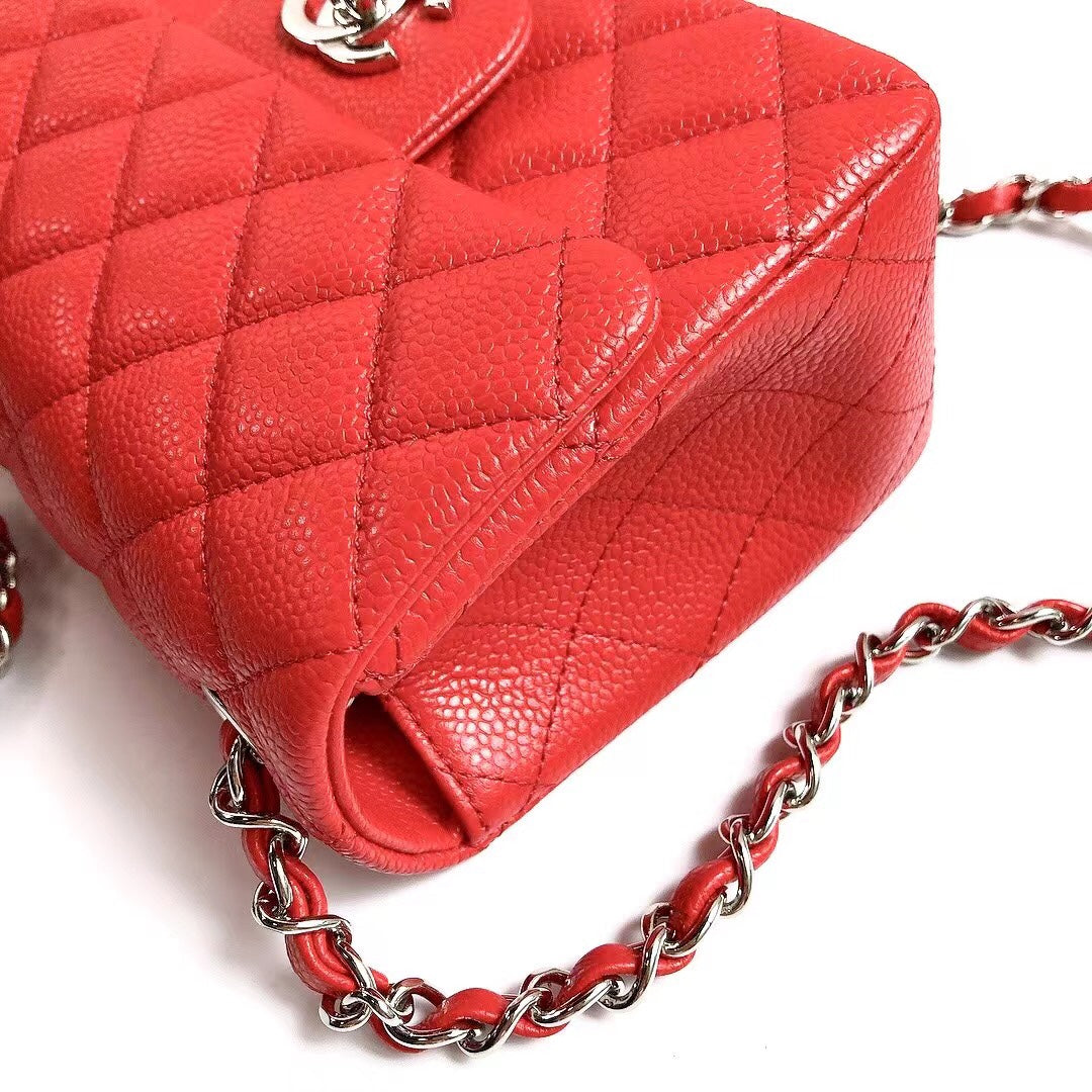 MINI SQUARE FLAP BAG 17CM RED CAVIAR SILVER HARDWARE