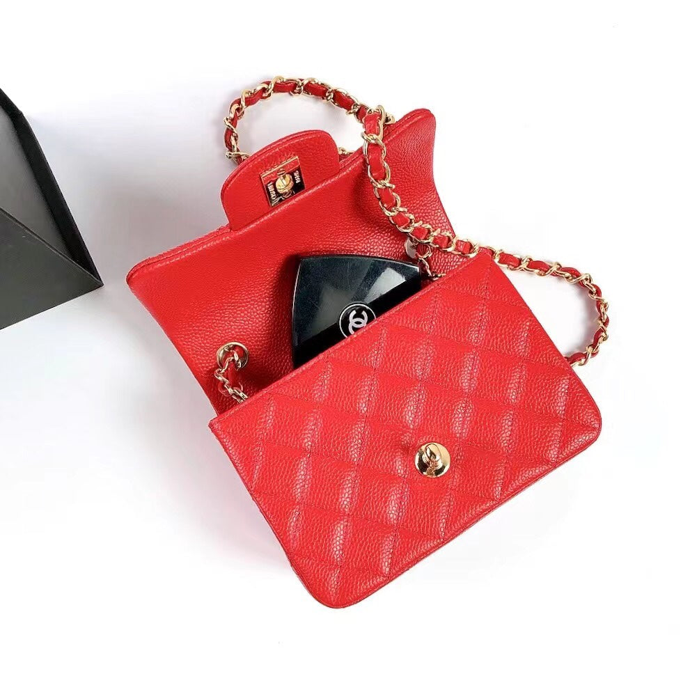 MINI SQUARE FLAP BAG 17CM RED CAVIAR GOLD HARDWARE