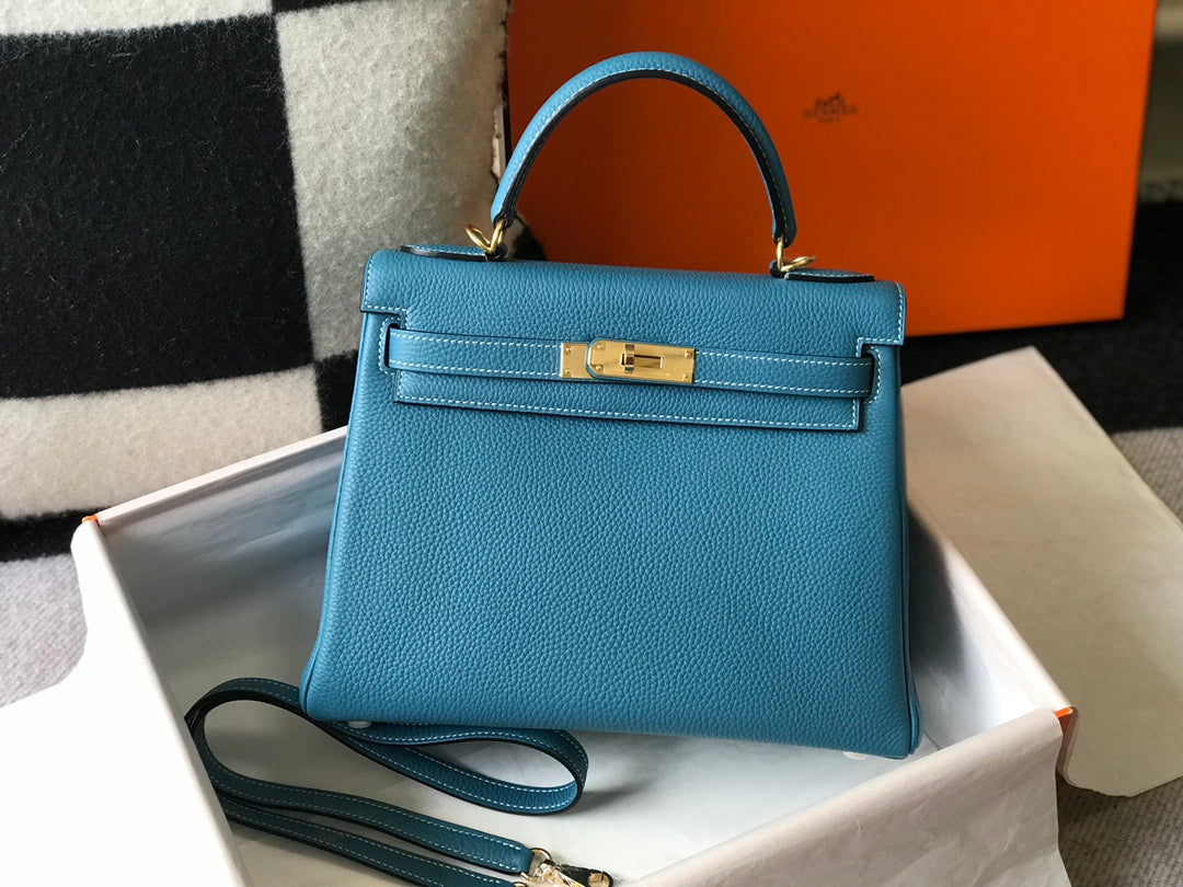 hm kelly 32cm denim blue togo leather gold hardware