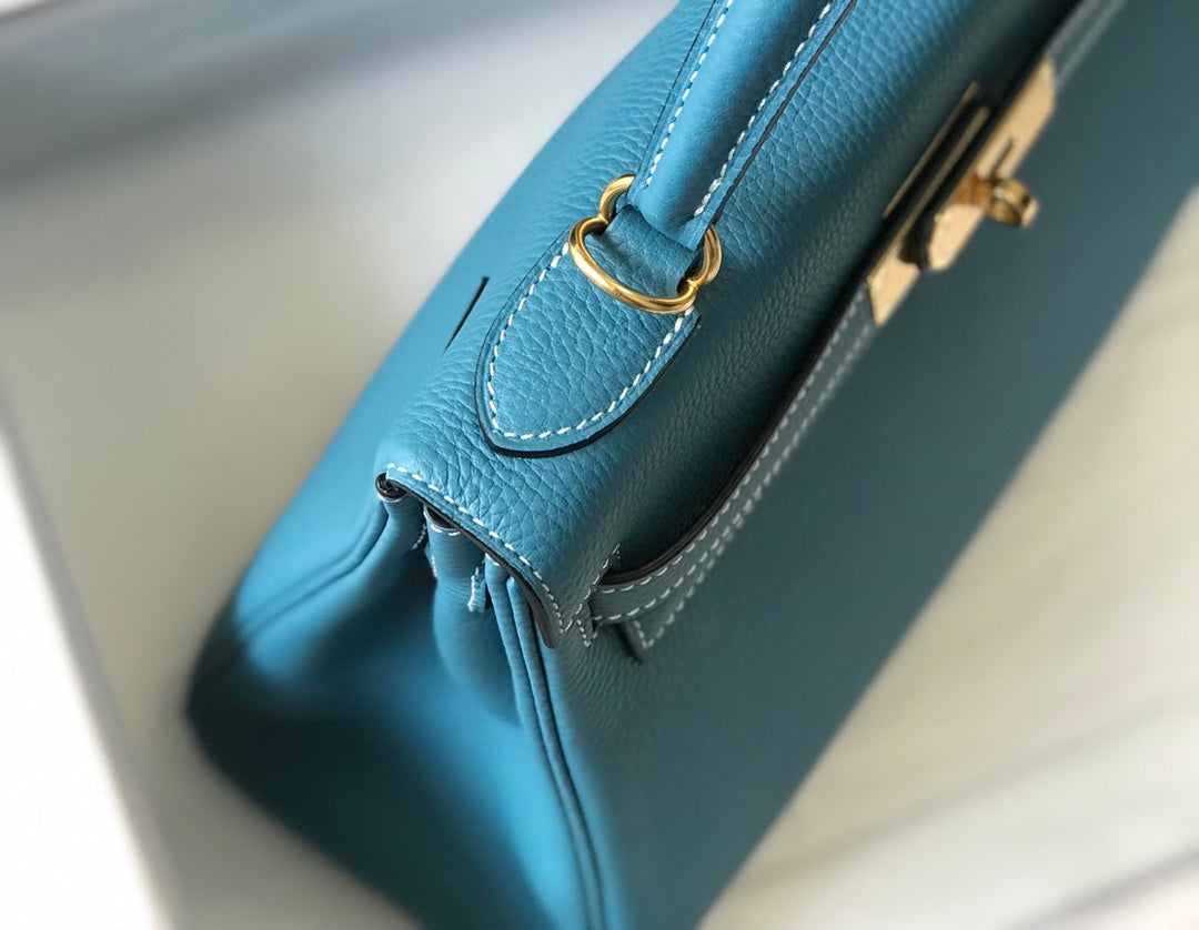 hm kelly 32cm denim blue togo leather gold hardware