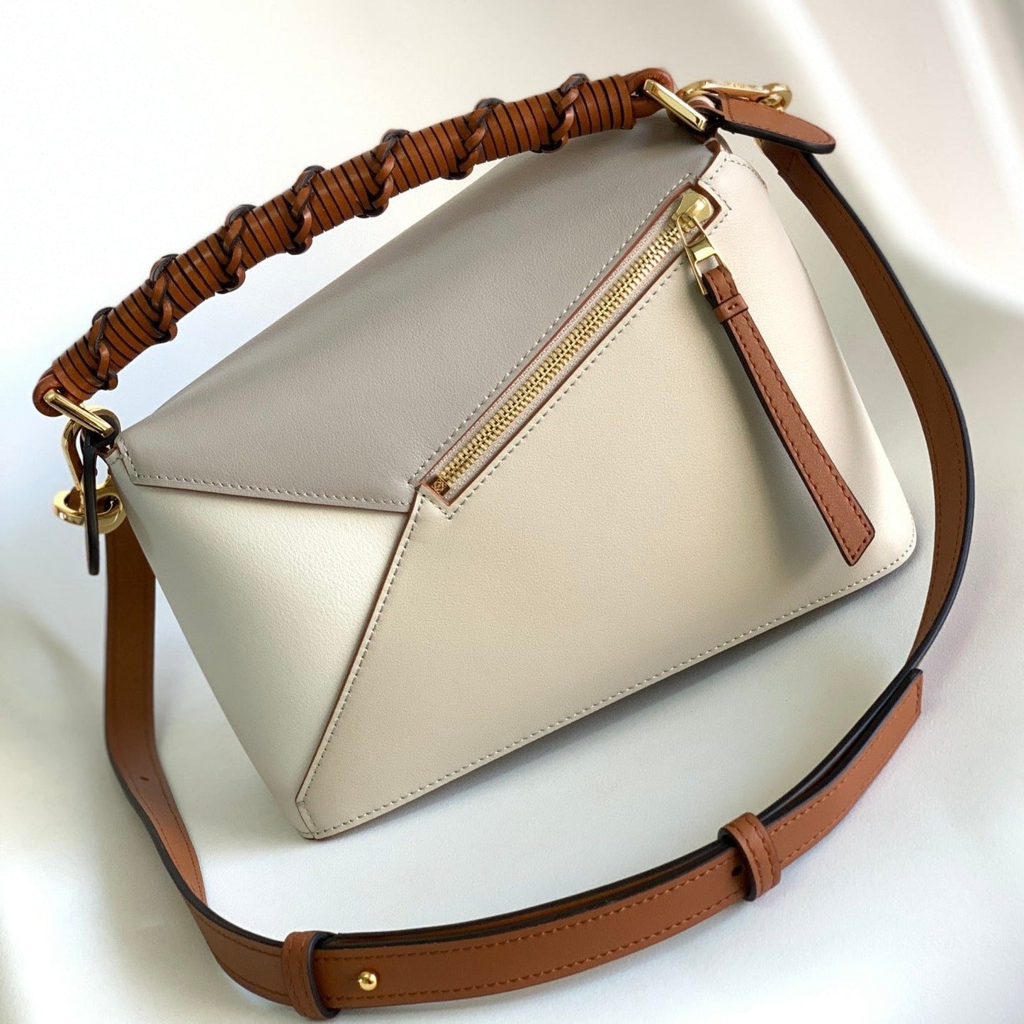 Small Puzzle 24cm bag in soft grained white and tan calfskin