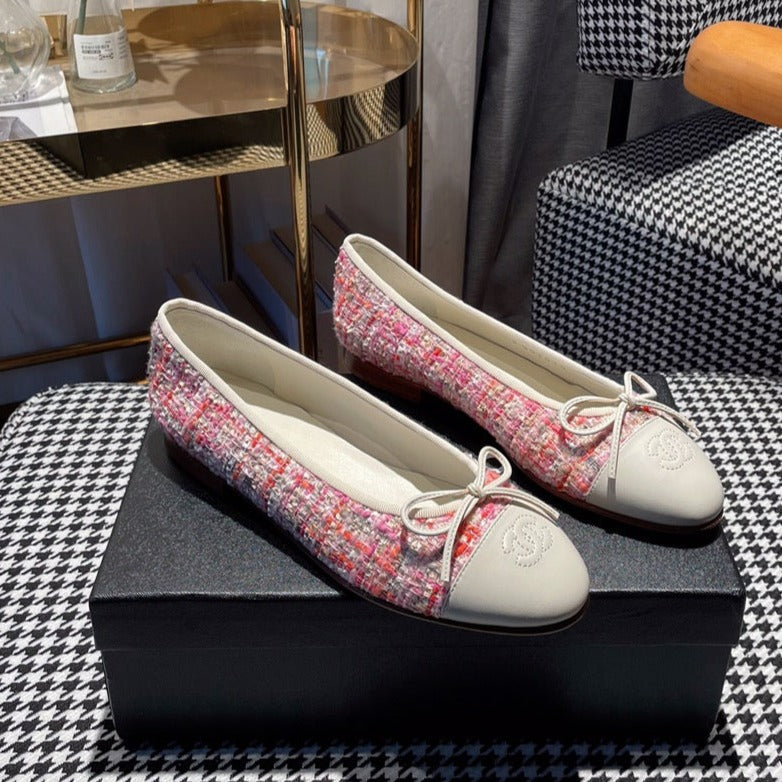 ballet flat red pink tweed white calfskin