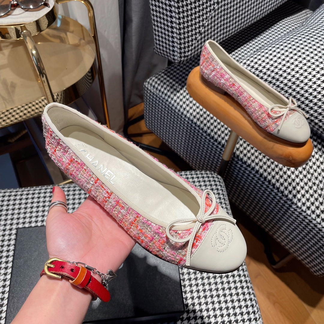 ballet flat red pink tweed white calfskin