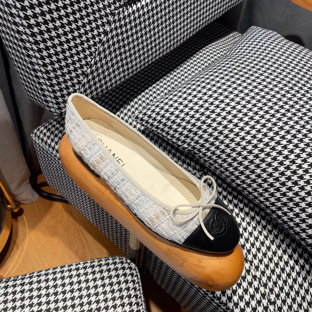 ballet flat gold white tweed black calfskin