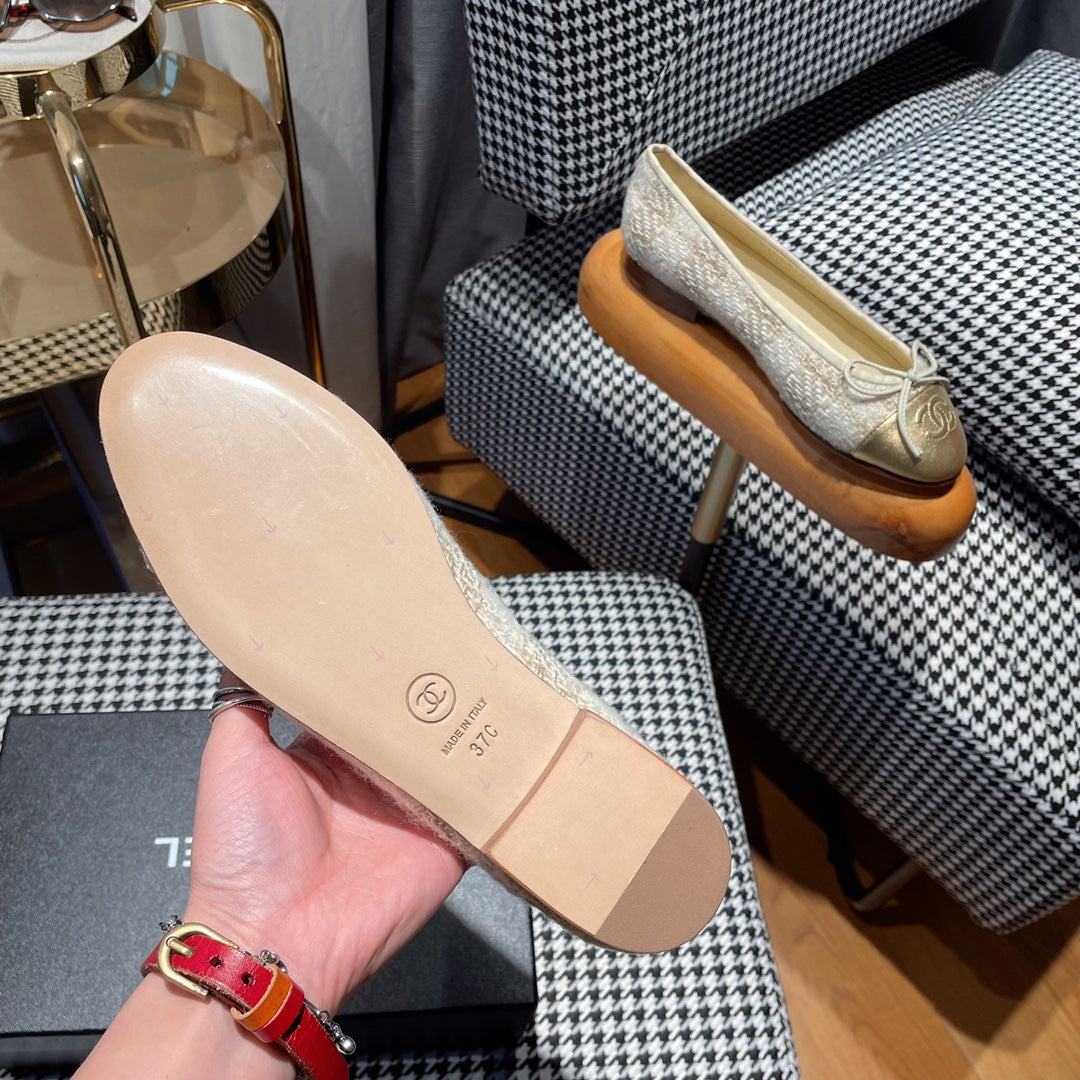 ballet flat gold white tweed gold metalic calfskin