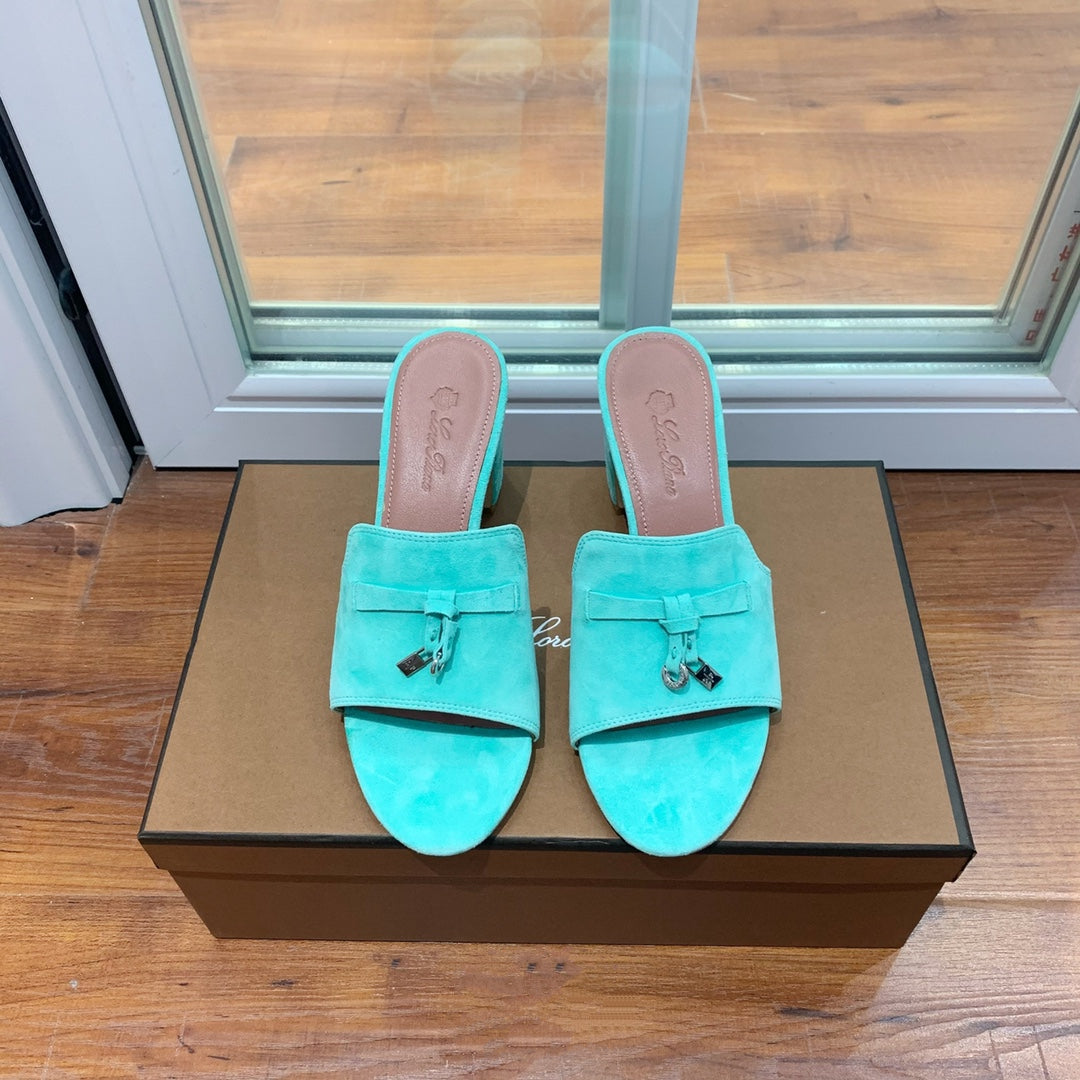 Summer Charms Mules 80 Aqua Suede Pink Lambskin