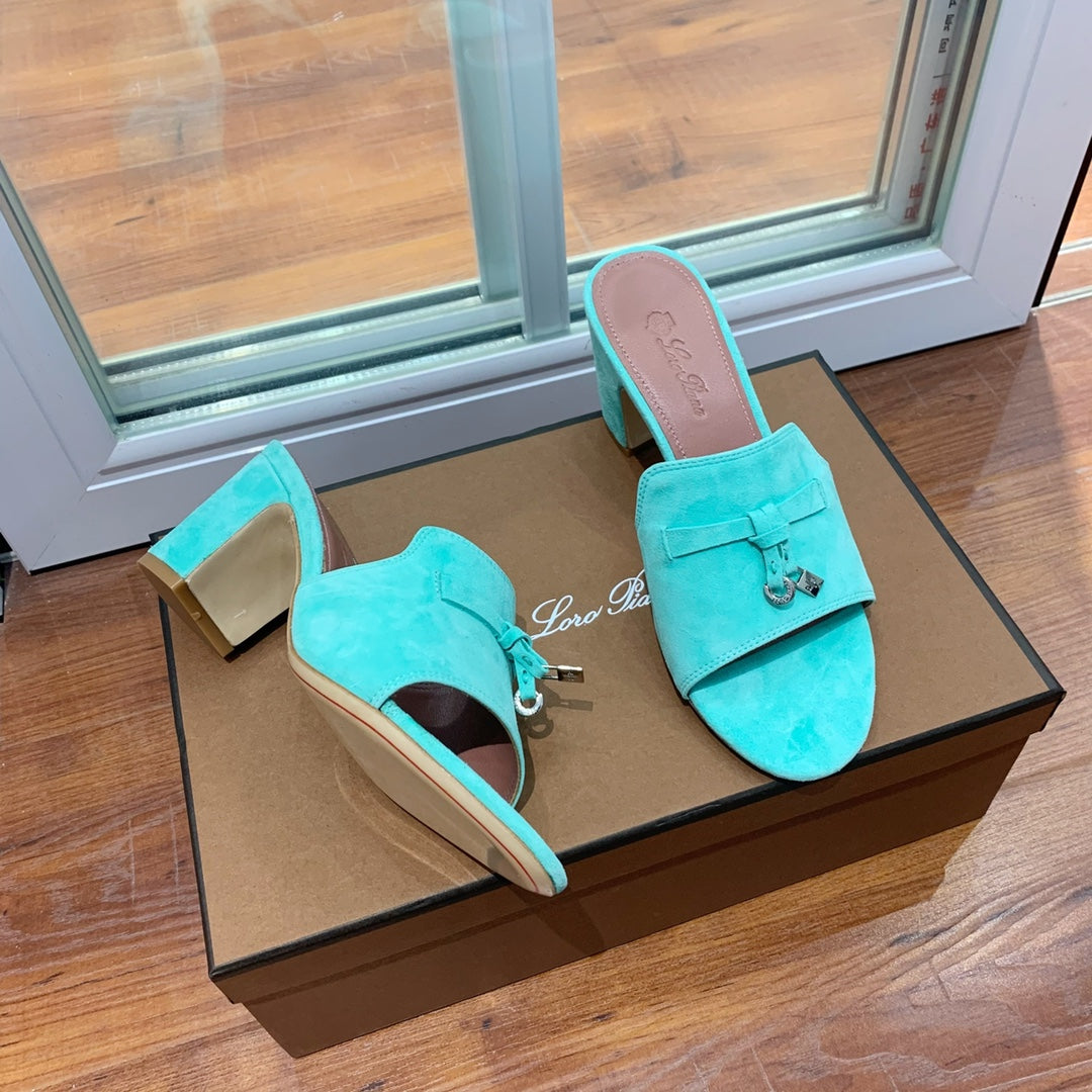 Summer Charms Mules 80 Aqua Suede Pink Lambskin