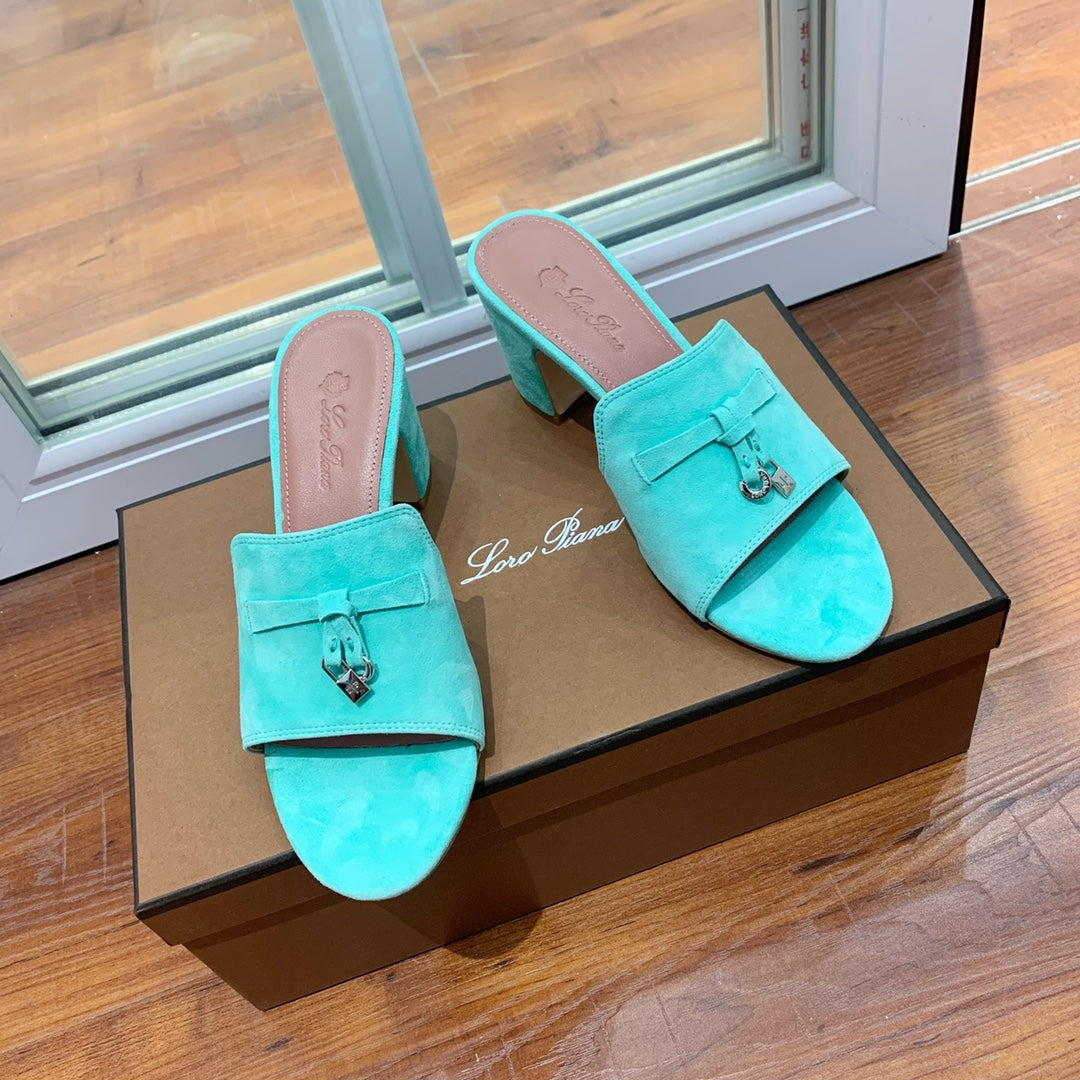 Summer Charms Mules 80 Aqua Suede Pink Lambskin