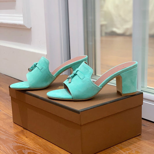 Summer Charms Mules 80 Aqua Suede Pink Lambskin