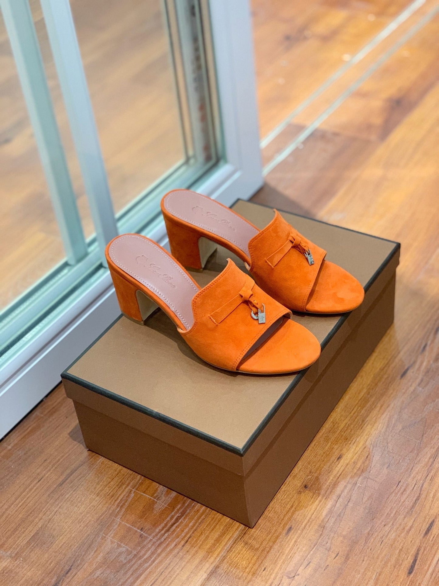 Summer Charms Mules 80 Orange Suede Pink Lambskin