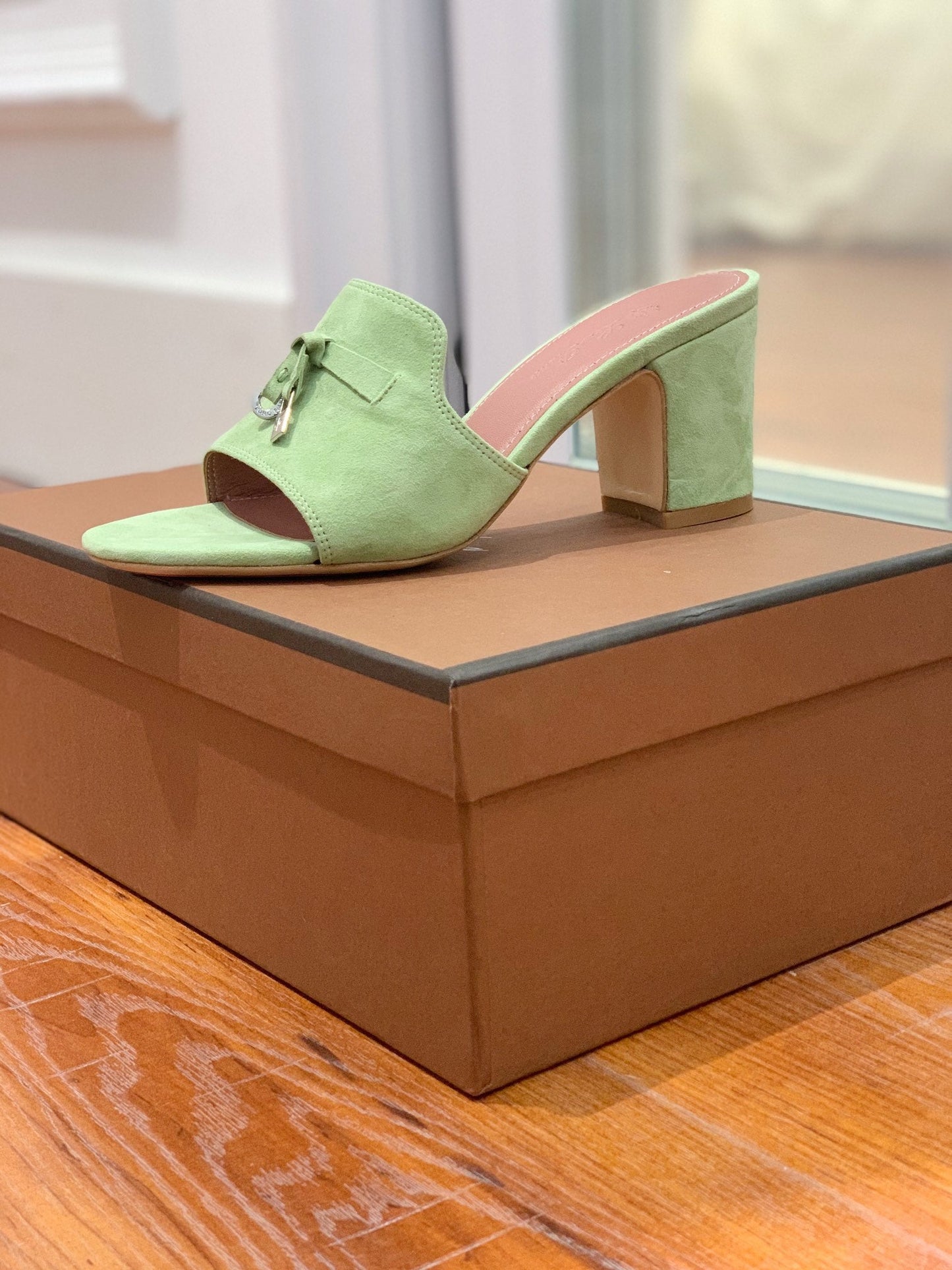 Summer Charms Mules 80 Lime Suede Pink Lambskin