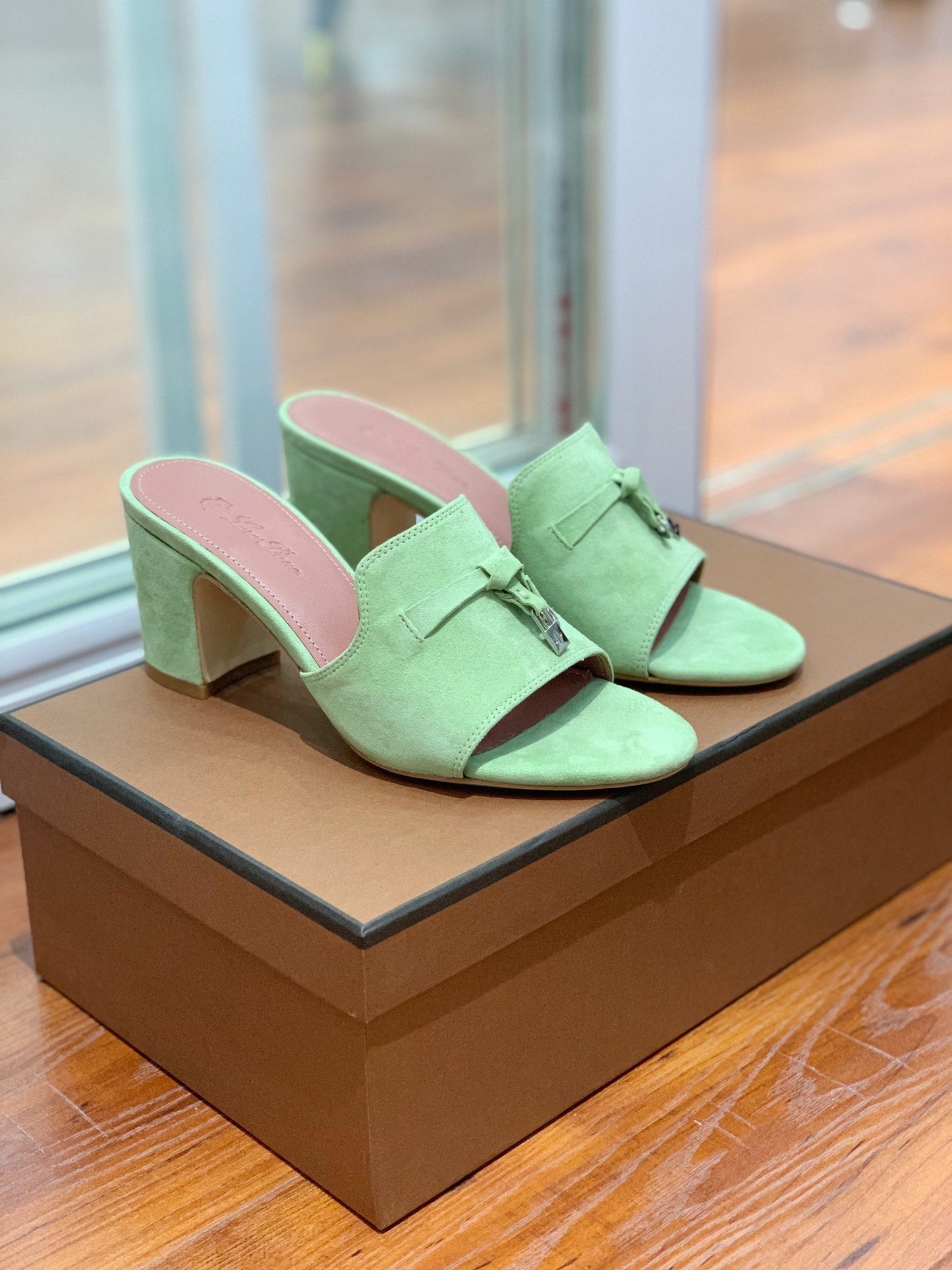 Summer Charms Mules 80 Lime Suede Pink Lambskin