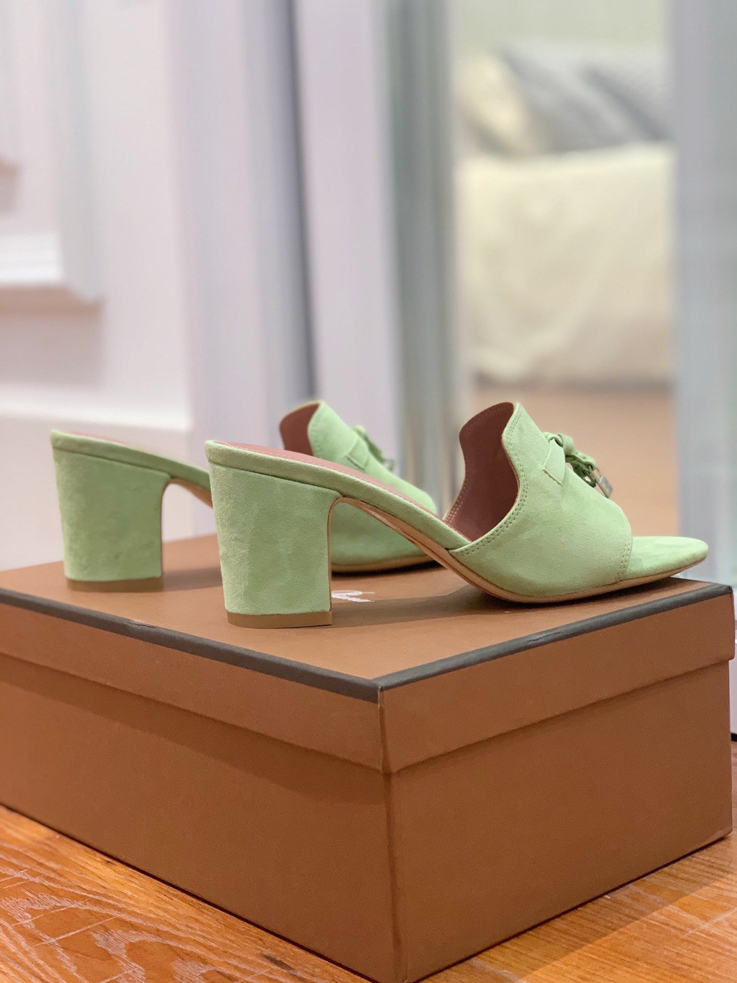 Summer Charms Mules 80 Lime Suede Pink Lambskin