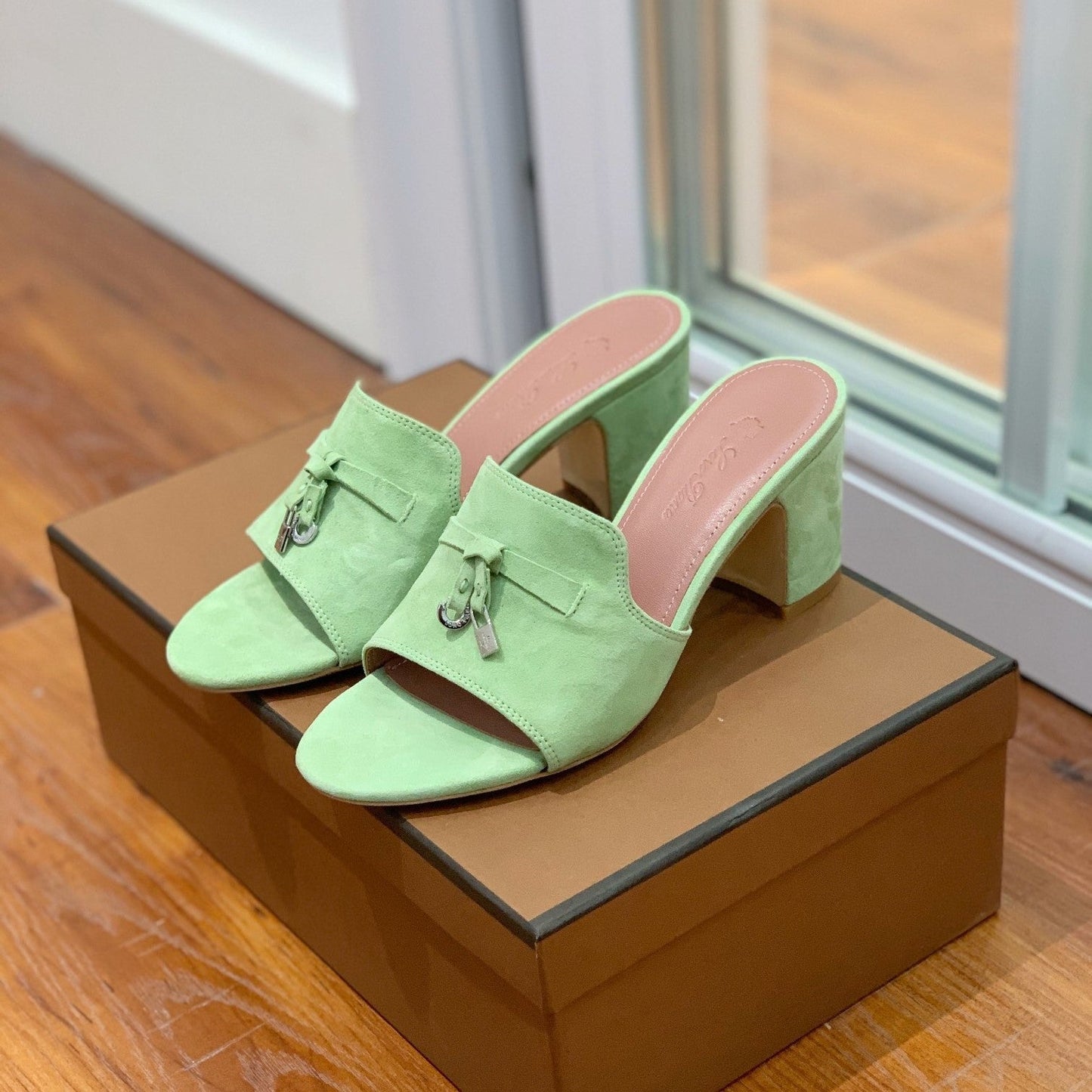 Summer Charms Mules 80 Lime Suede Pink Lambskin