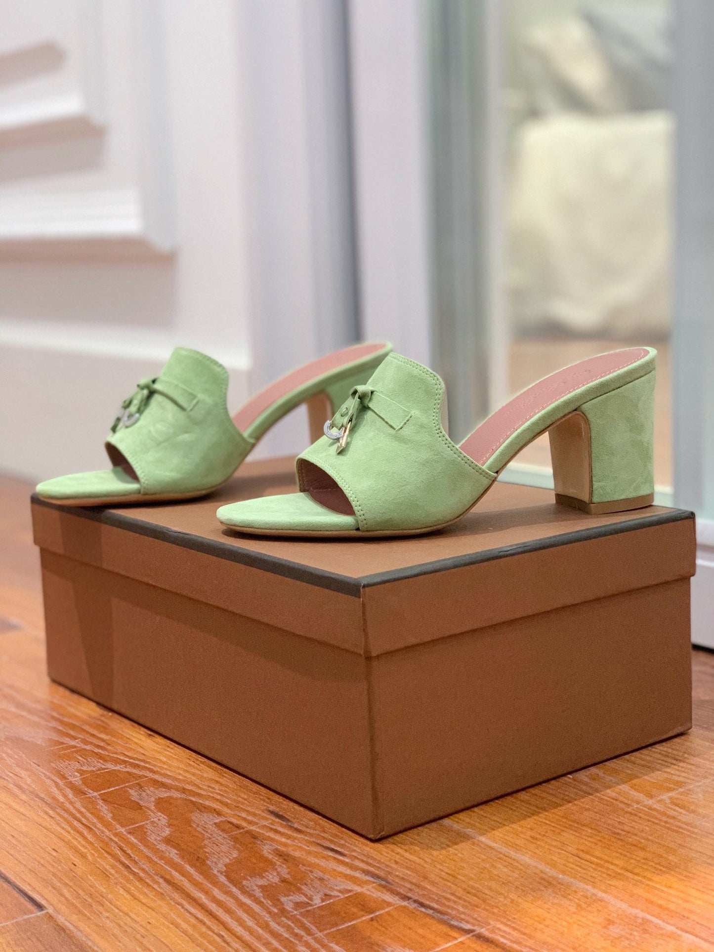 Summer Charms Mules 80 Lime Suede Pink Lambskin