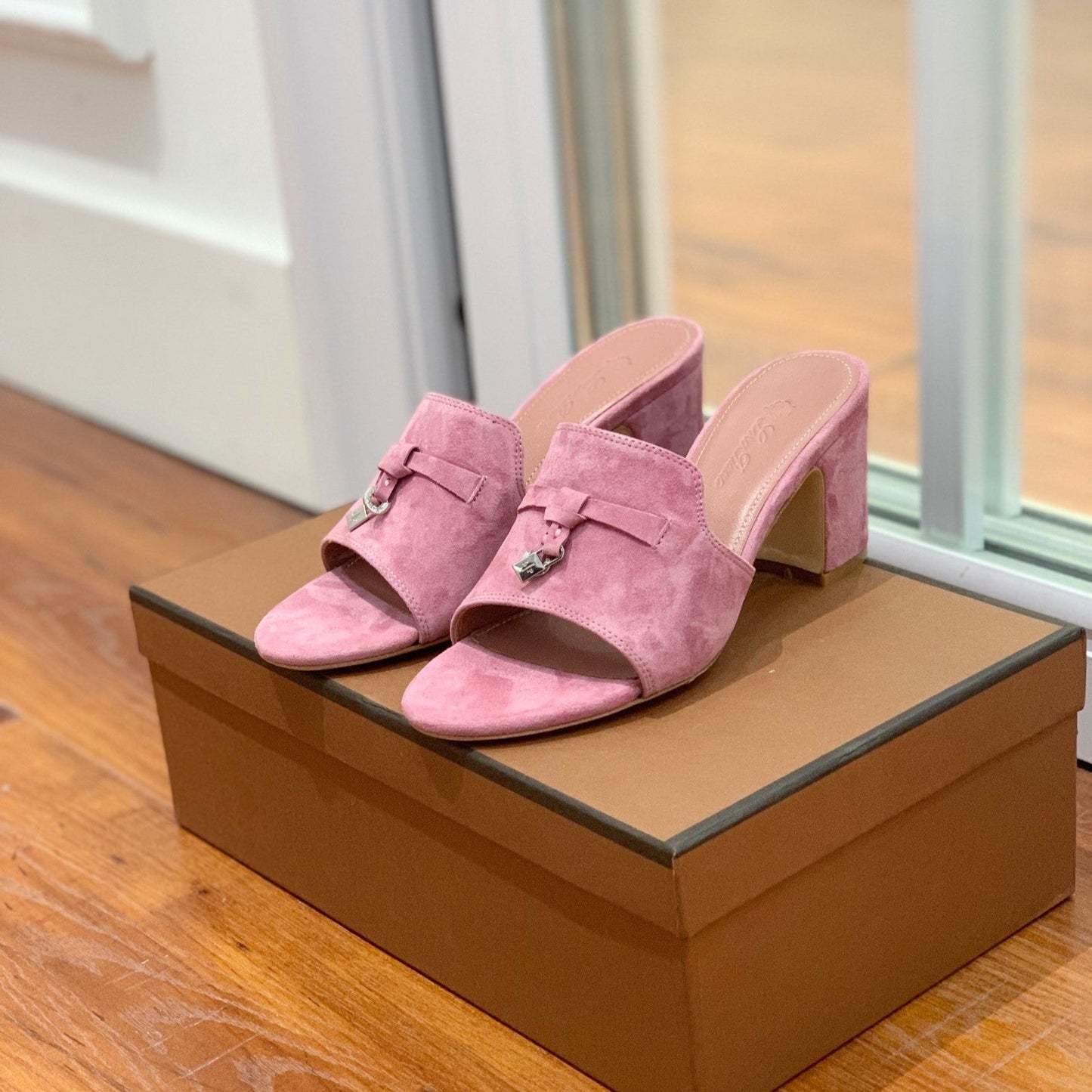 Summer Charms Mules 80 Pink Suede Pink Lambskin