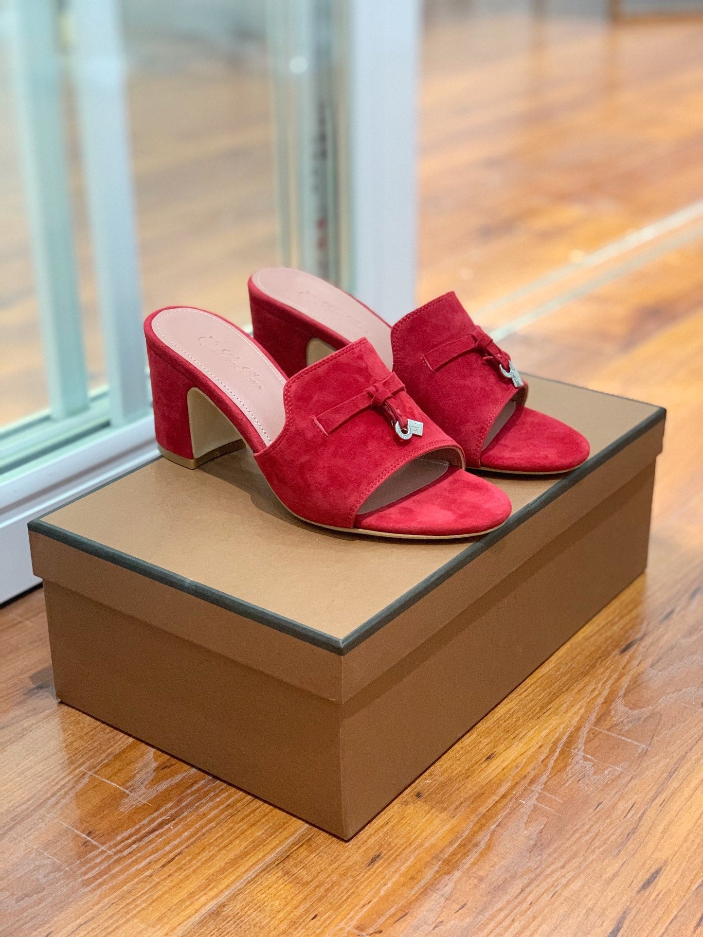 Summer Charms Mules 80 Red Suede Pink Lambskin