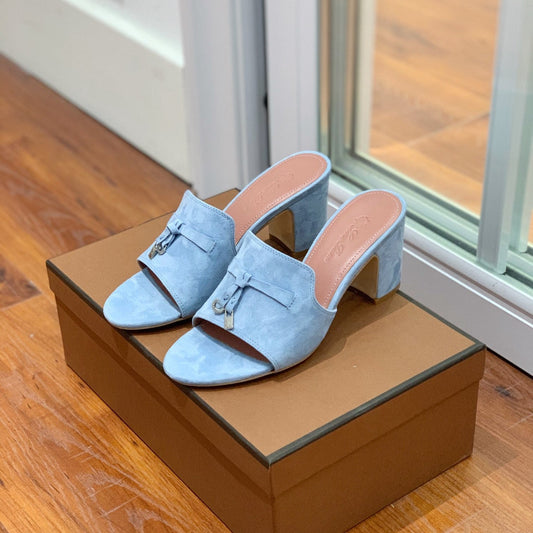 Summer Charms Mules 80 Sky Blue Suede Pink Lambskin