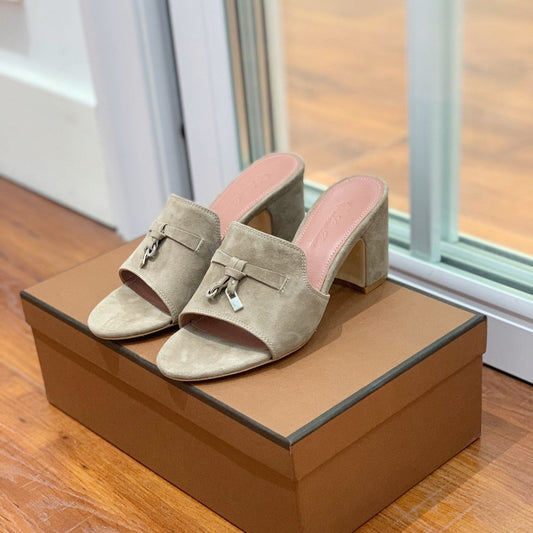 Summer Charms Mules 80 Taupe Suede Pink Lambskin