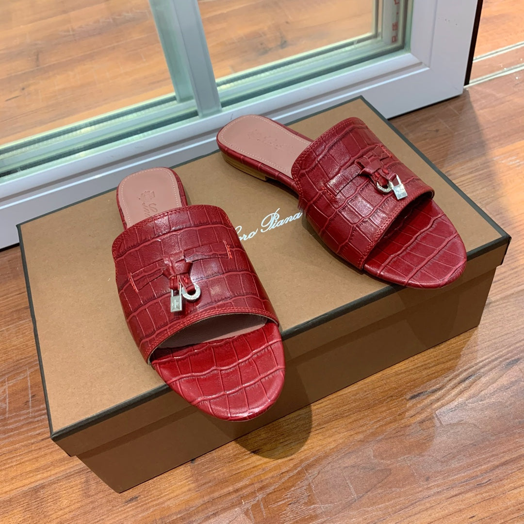 Summer Charms Sandals Mule Maroon Crocodile Pattern Pink Lambskin