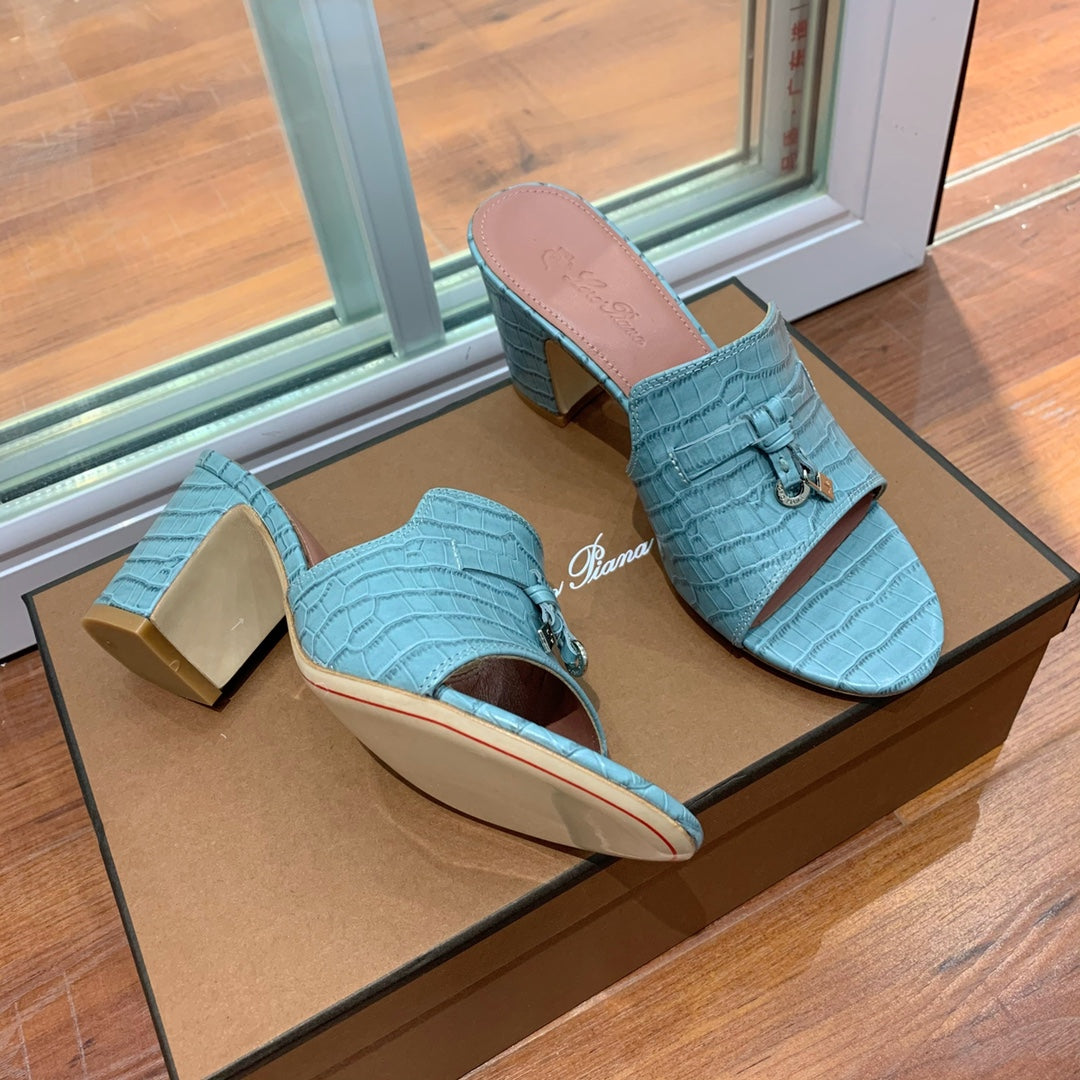 Summer Charms Sandals Mule Sky Blue Crocodile Pattern Pink Lambskin