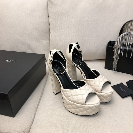 SL JODIE 135 PLATFORM SANDALS WHITE EMBOSSED CALFSKIN