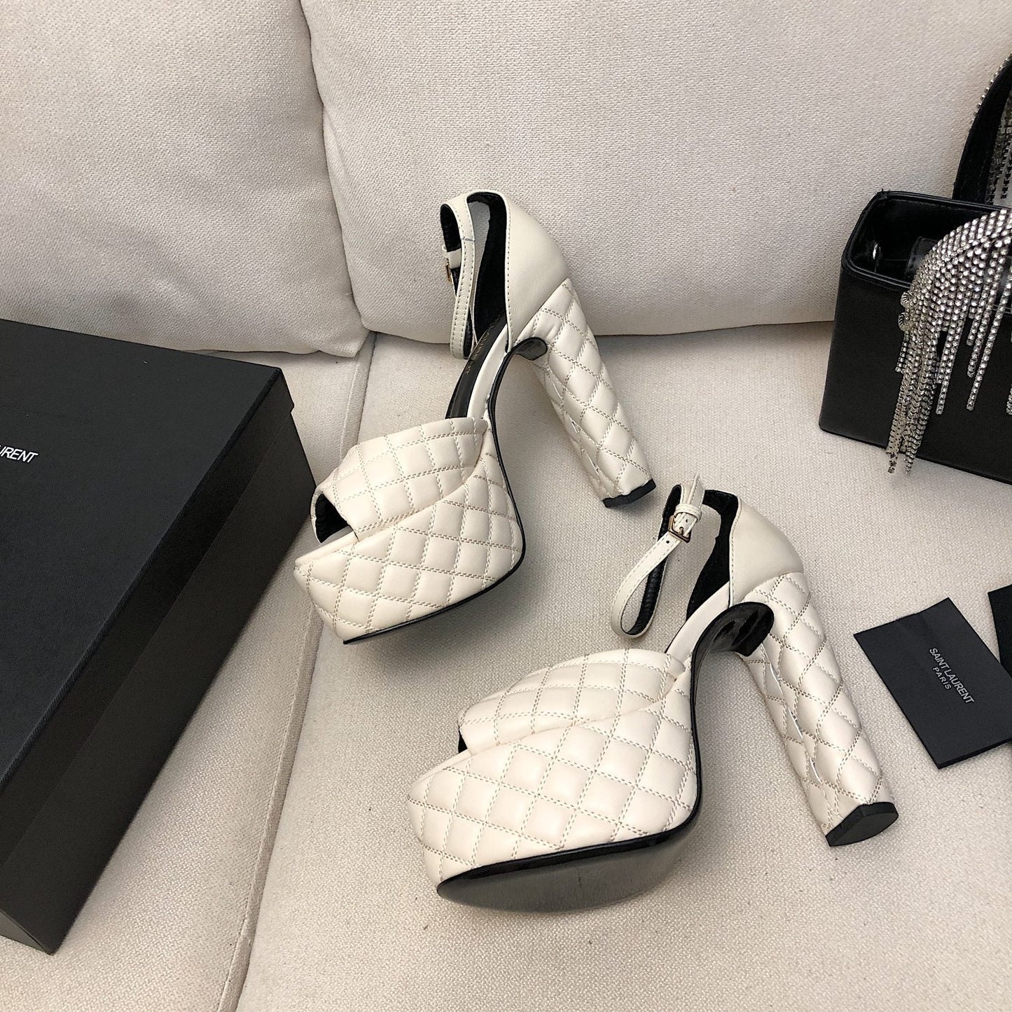 SL JODIE 135 PLATFORM SANDALS WHITE EMBOSSED CALFSKIN