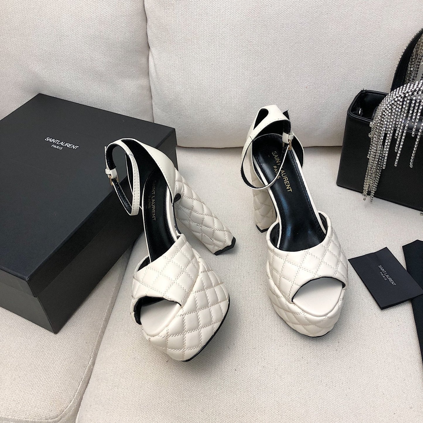 SL JODIE 135 PLATFORM SANDALS WHITE EMBOSSED CALFSKIN