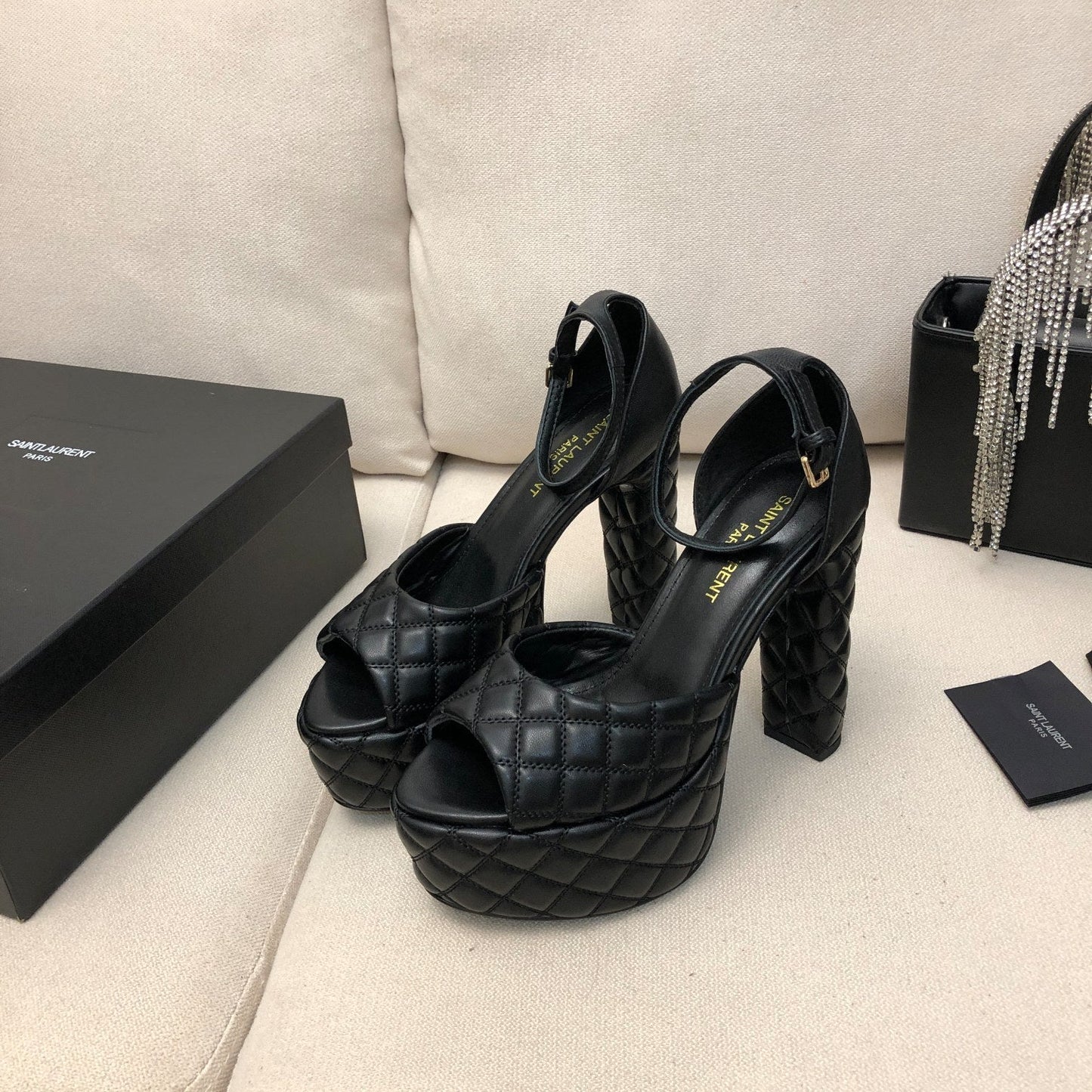 SL JODIE 135 PLATFORM SANDALS BLACK EMBOSSED CALFSKIN