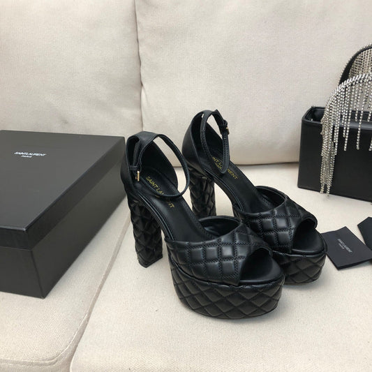 SL JODIE 135 PLATFORM SANDALS BLACK EMBOSSED CALFSKIN