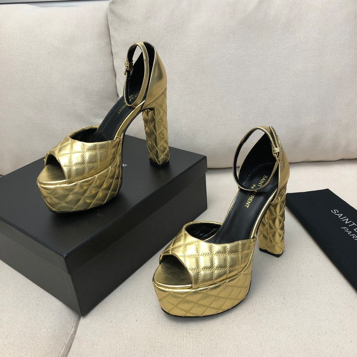 SL JODIE 135 PLATFORM SANDALS GOLD EMBOSSED CALFSKIN