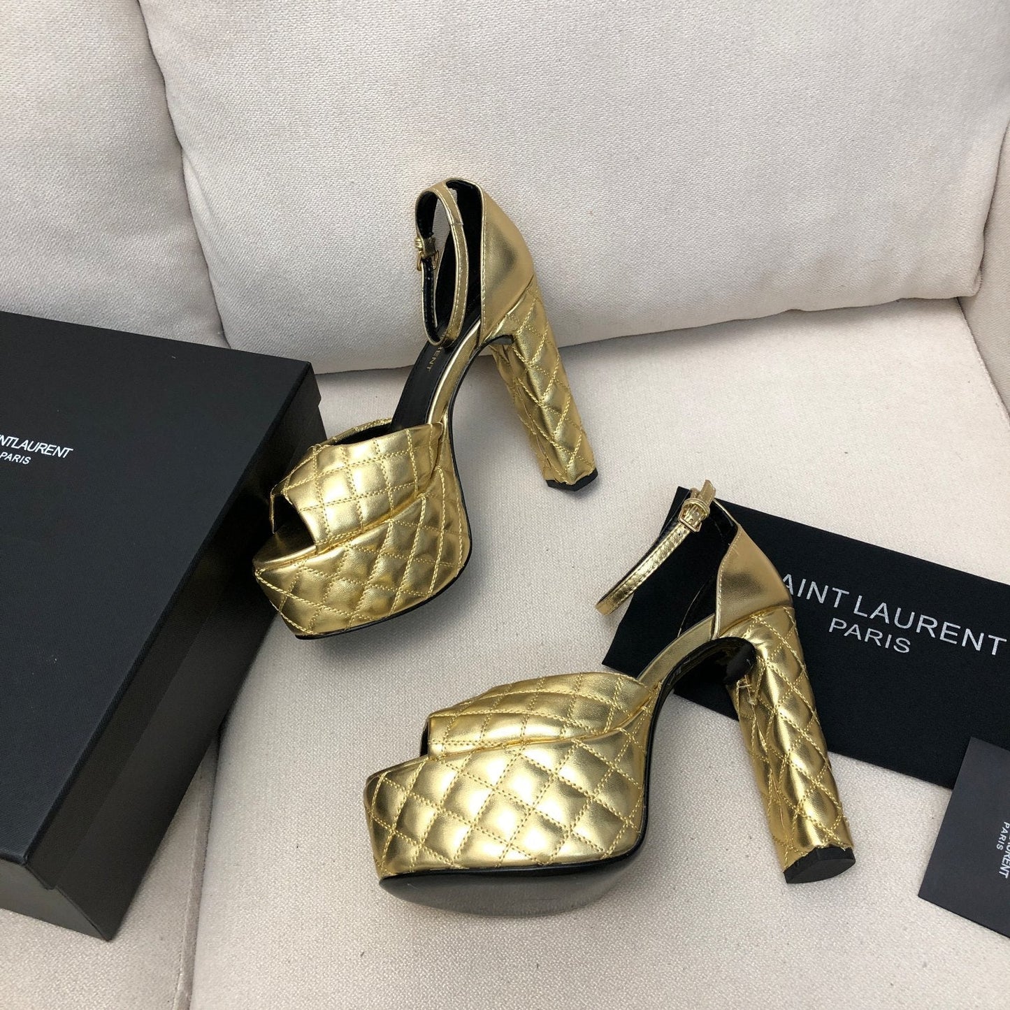 SL JODIE 135 PLATFORM SANDALS GOLD EMBOSSED CALFSKIN