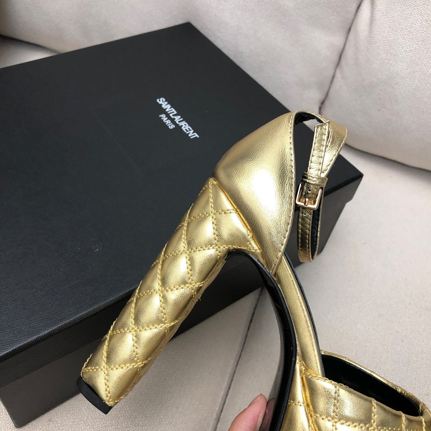 SL JODIE 135 PLATFORM SANDALS GOLD EMBOSSED CALFSKIN