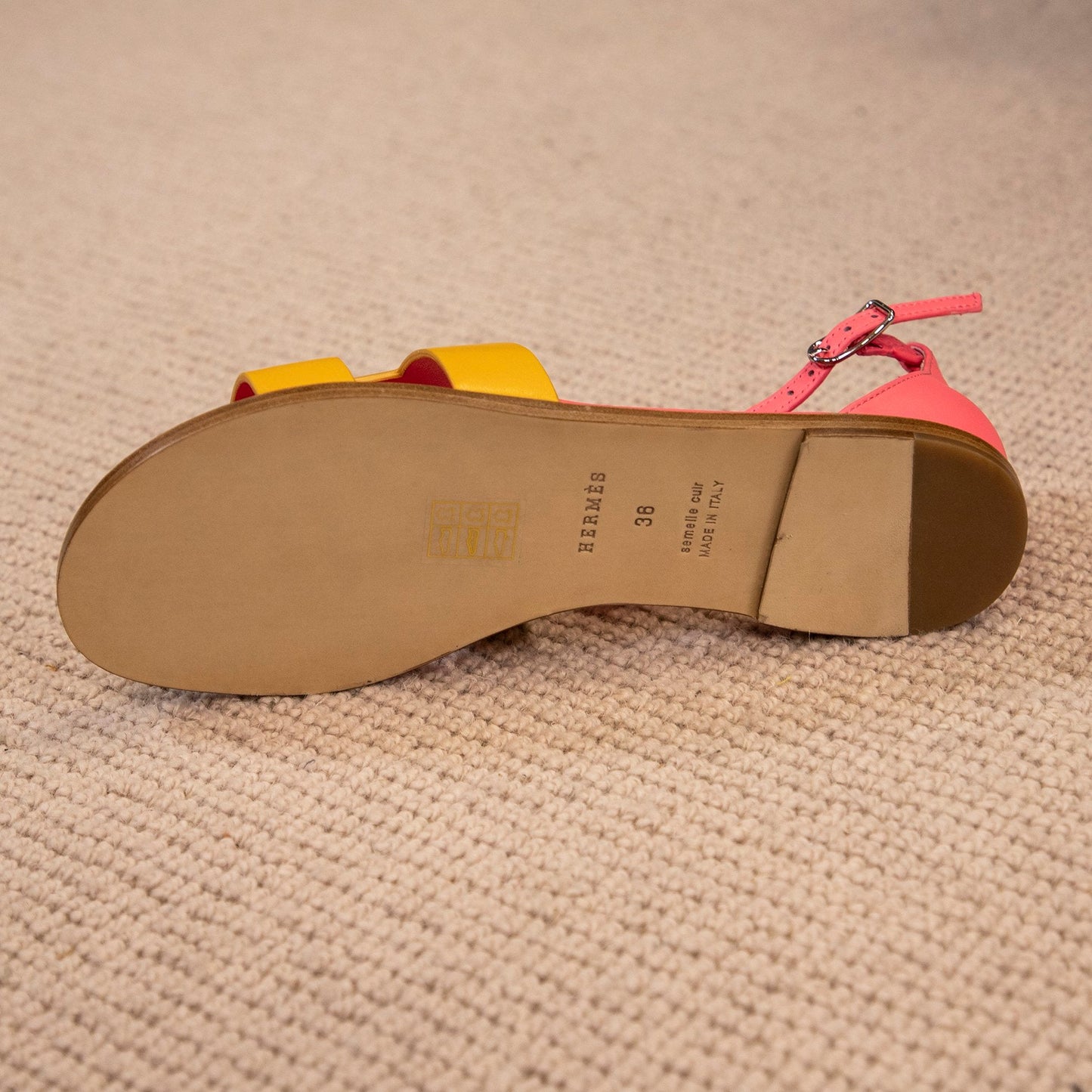 santorini sandal yellow pink epsom leather