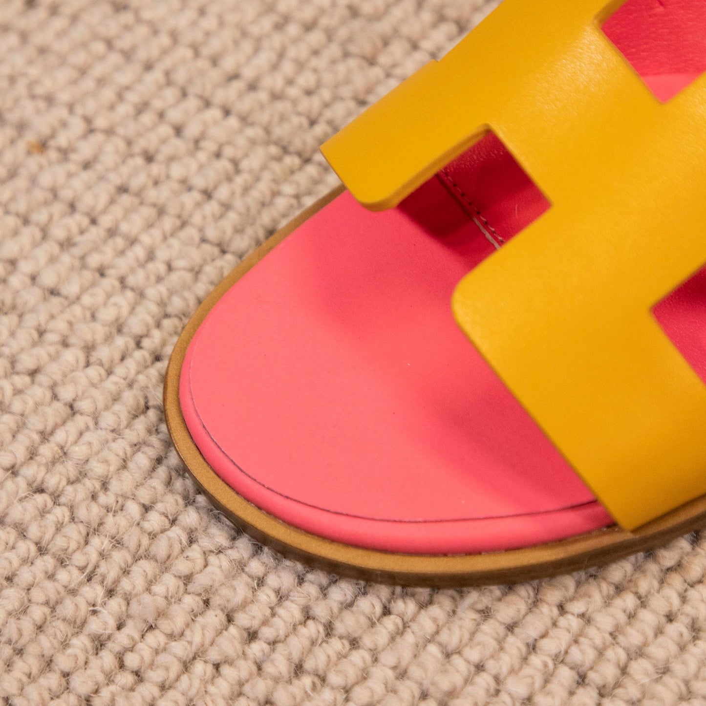 santorini sandal yellow pink epsom leather