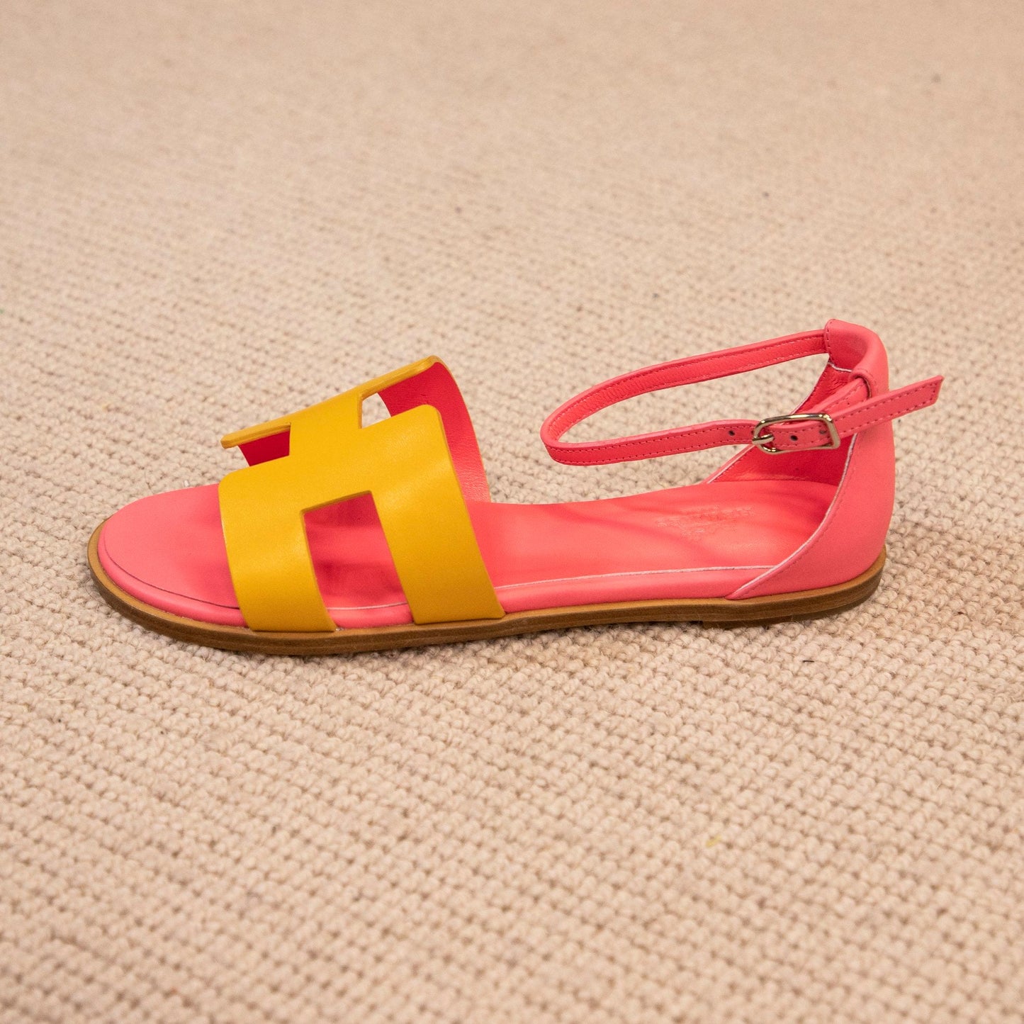 santorini sandal yellow pink epsom leather