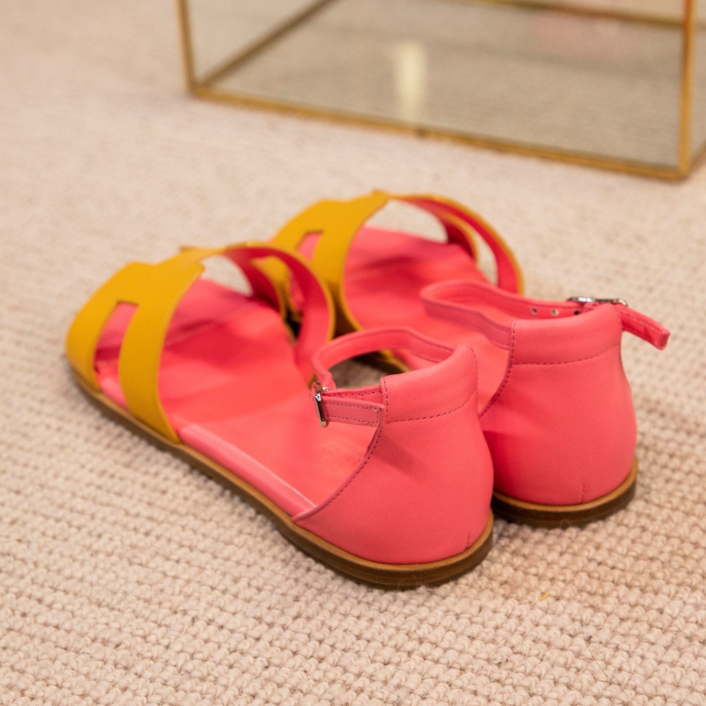 santorini sandal yellow pink epsom leather