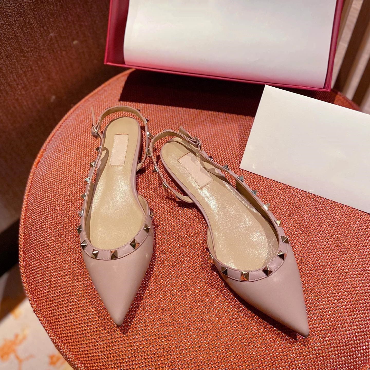 Rockstud Slingback Ballerina Flats Rose Cannelle Leather