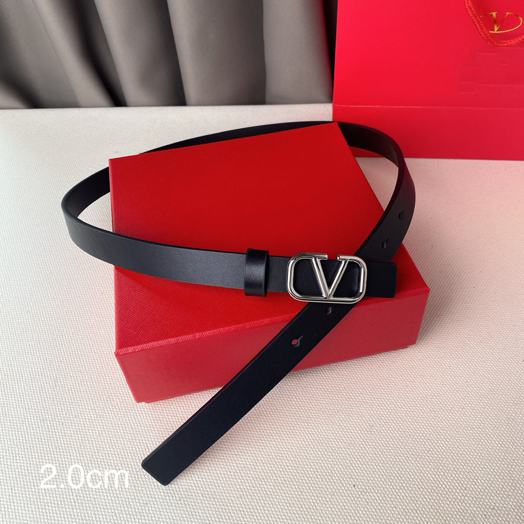 REVERSIBLE VLOGO SIGNATURE BELT IN GLOSSY ALL BLACK CALFSKIN SHW 20 MM