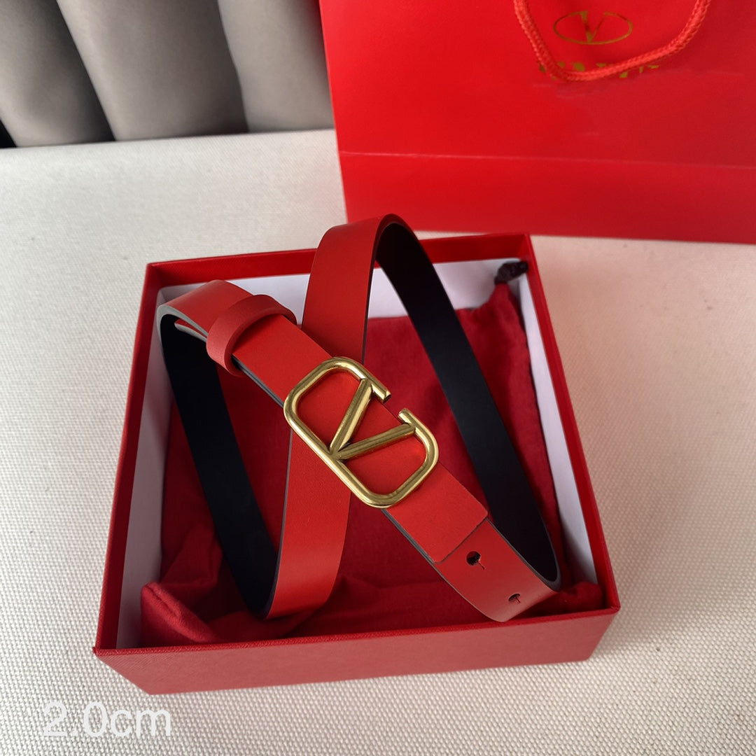 REVERSIBLE VLOGO SIGNATURE BELT IN GLOSSY BLACK RED CALFSKIN GHW 20 MM