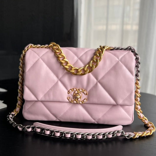 19 FLAP BAG 30 PINK GOATSKIN