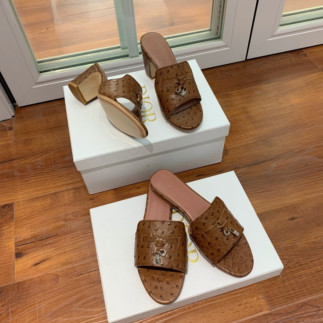 Summer Charms Sandals Mule Brown Ostrich Lambskin